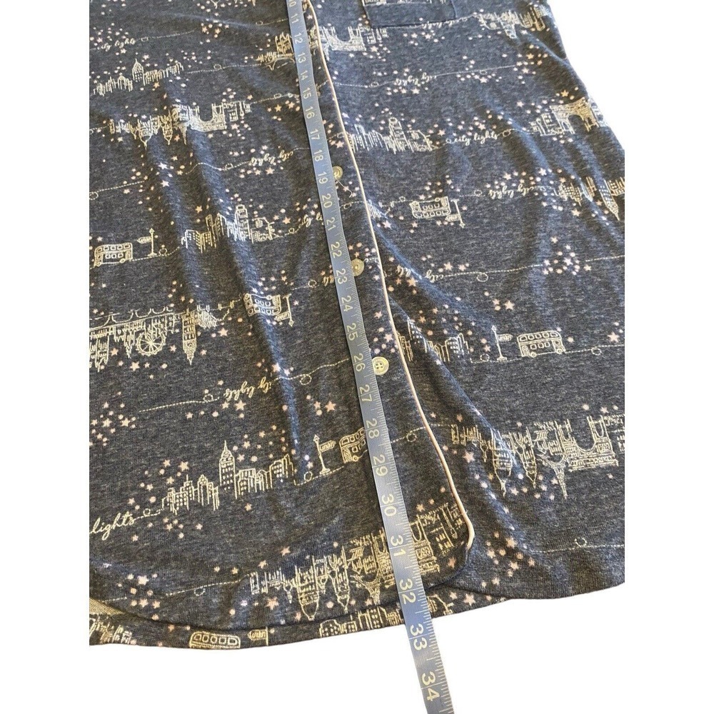 Laura Ashley Nightgown Size Small Blue Pink Trim City Lights Print Button Up - Picture 10 of 11